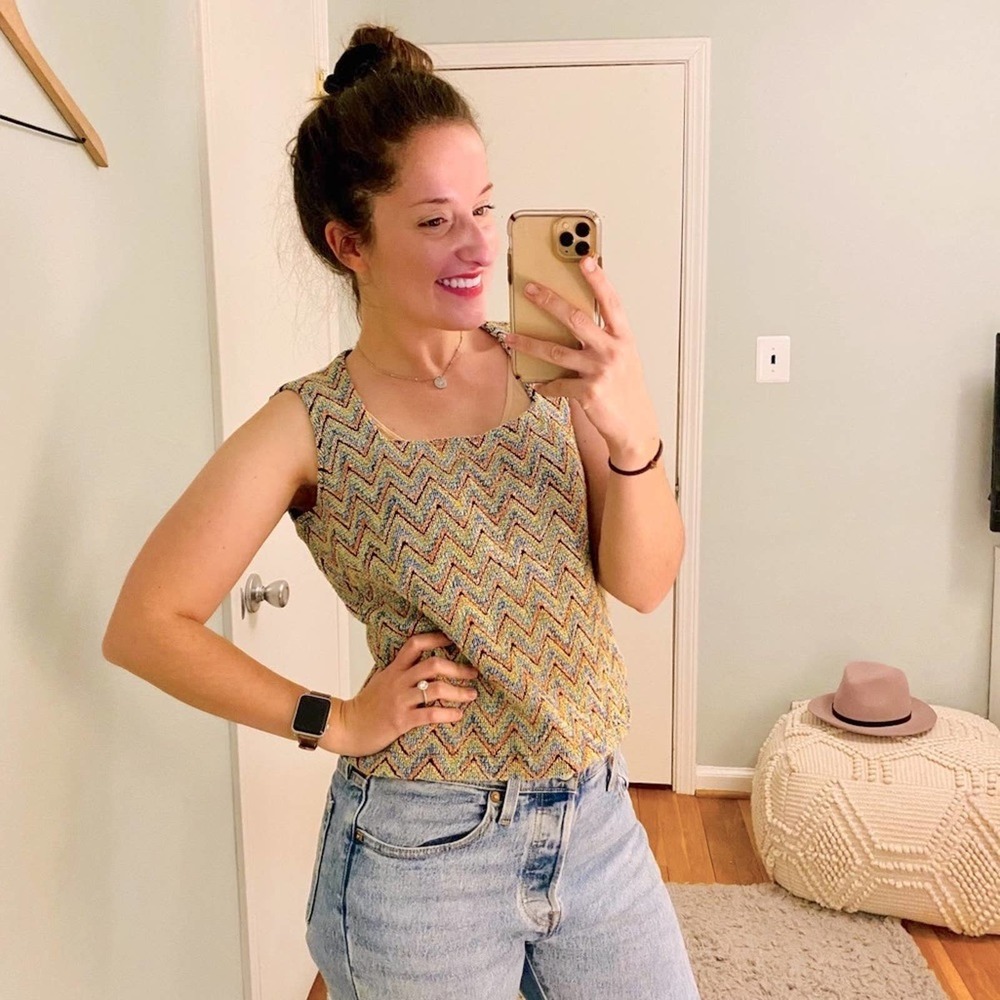 Vintage Andria Lieu Colorful Boho Crop Tank Medium